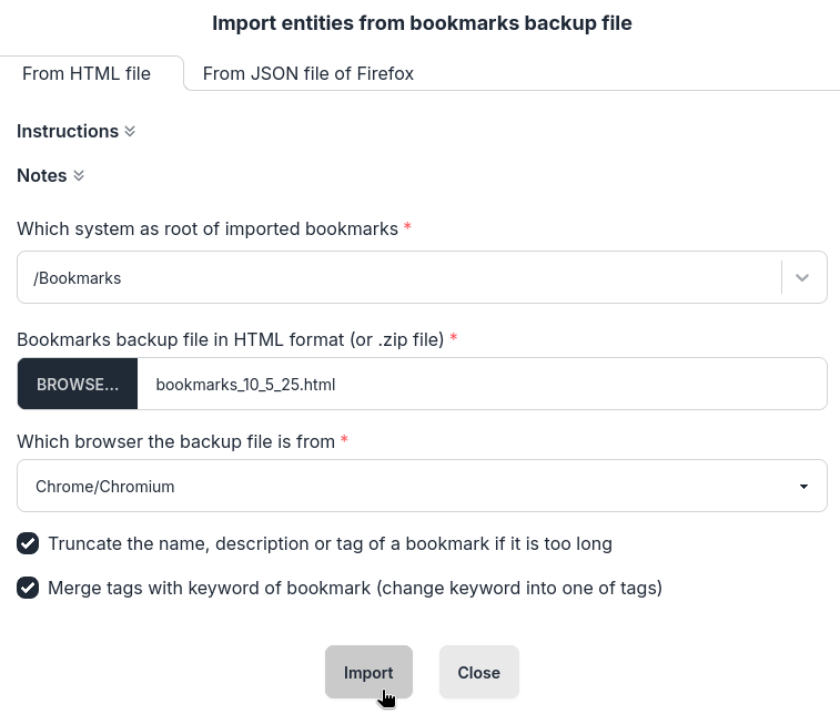 Click import button on import page