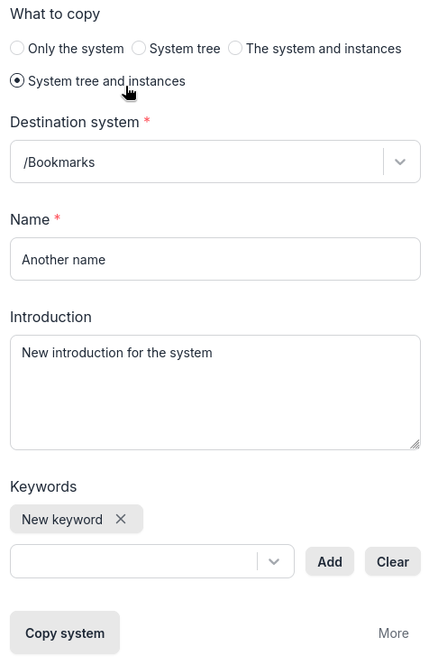 Copy system with options