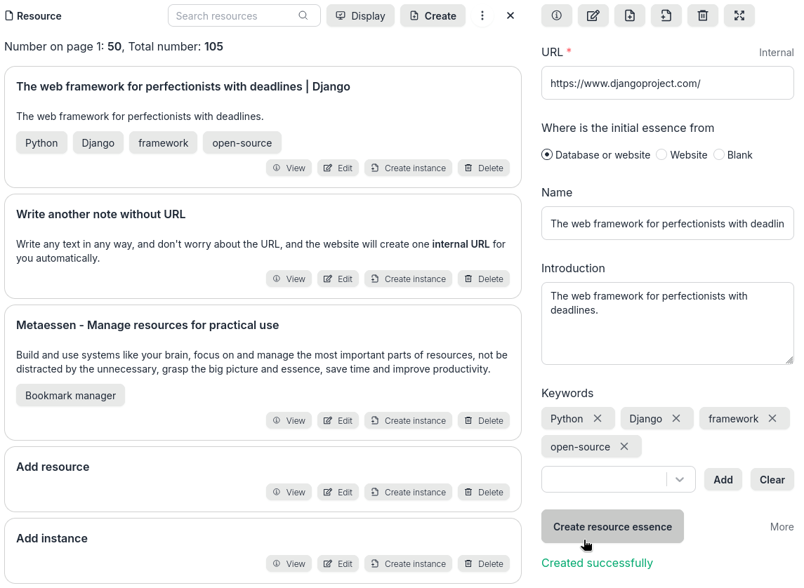 Create a resource with URL
