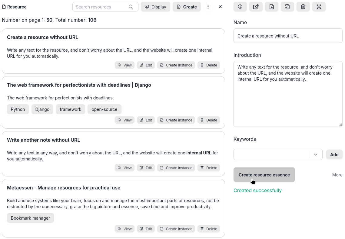 Create a resource without URL