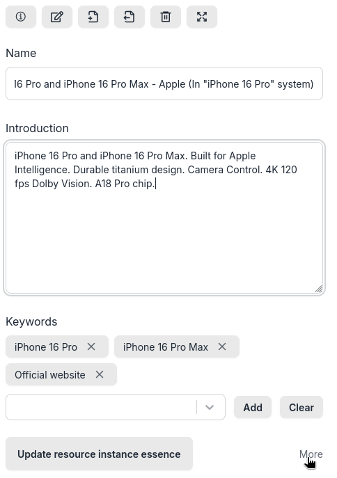 Edit an instance and clicking more button will display more options