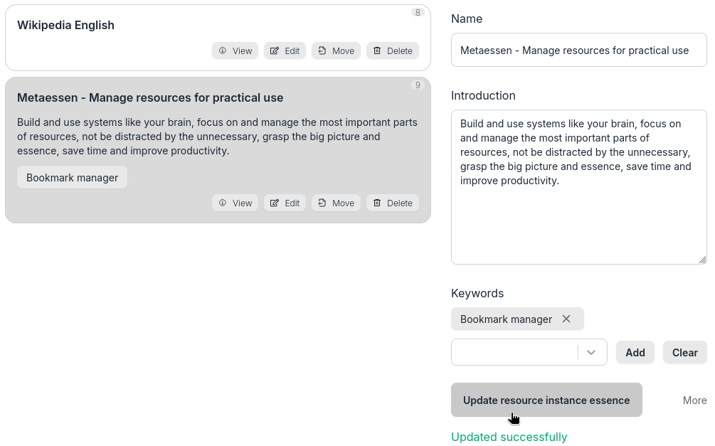 Add keywords for an instance successfully