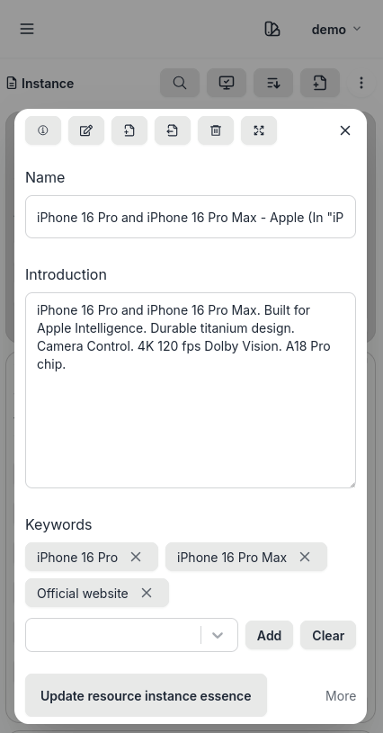 Entity detail popup on phone