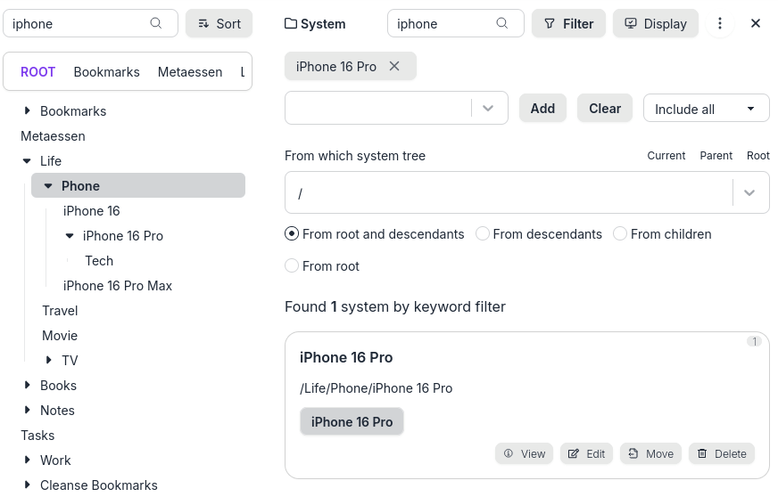 Filter systems by keywords