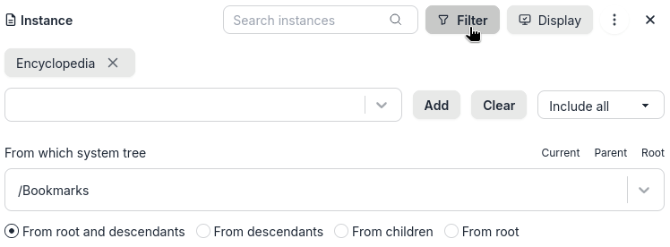Keyword filter options of instance