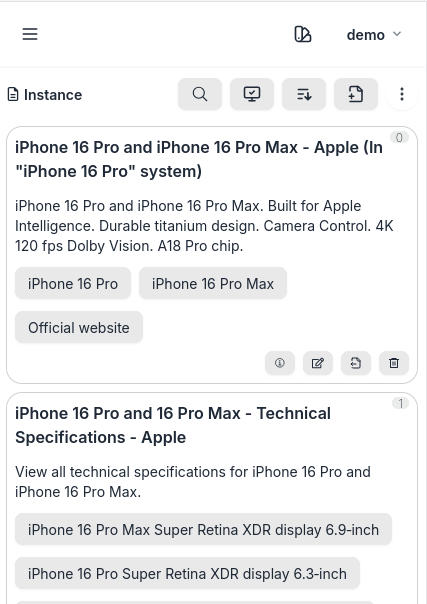 Instance list on phone