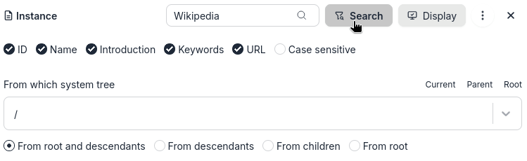 Search options of instance
