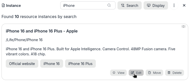 Search instance results
