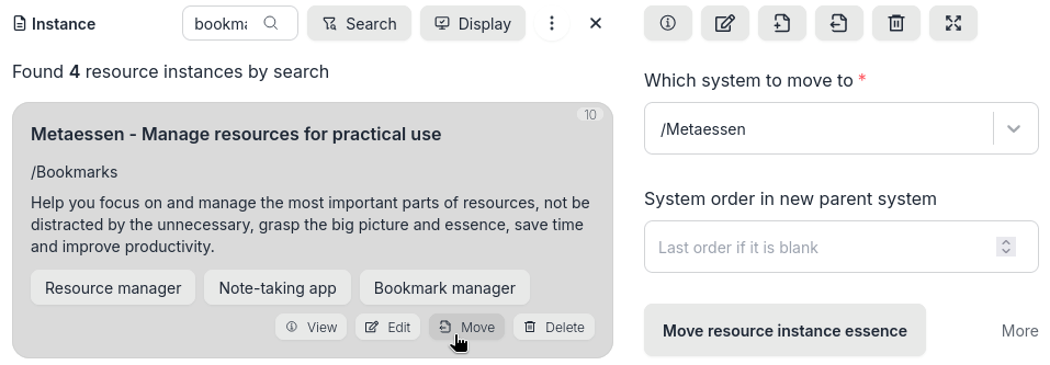 Move an instance in search results