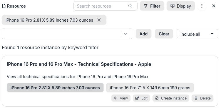 Resource filter results