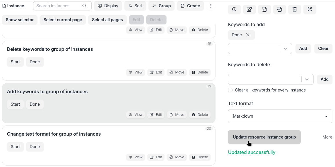 Result after editing group of instances