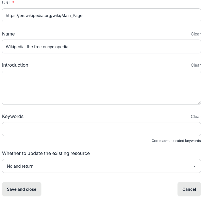 Save a bookmark as a resource using the bookmarklet