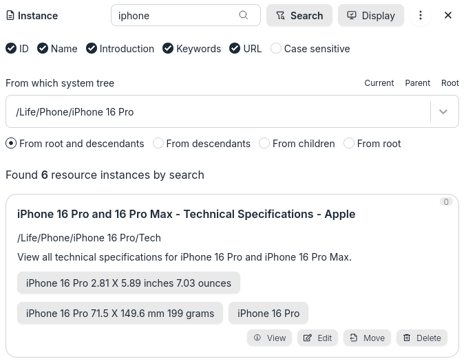 Search instances