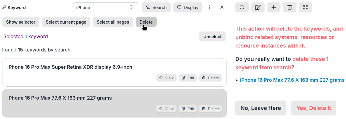 Keywords search results