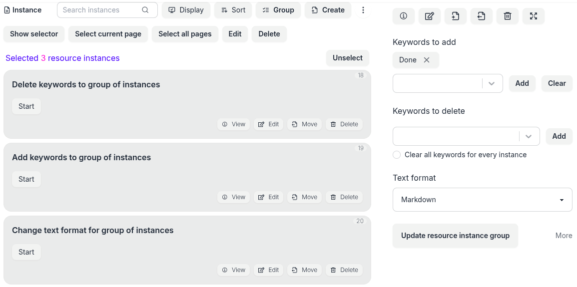 Select and edit group of instances
