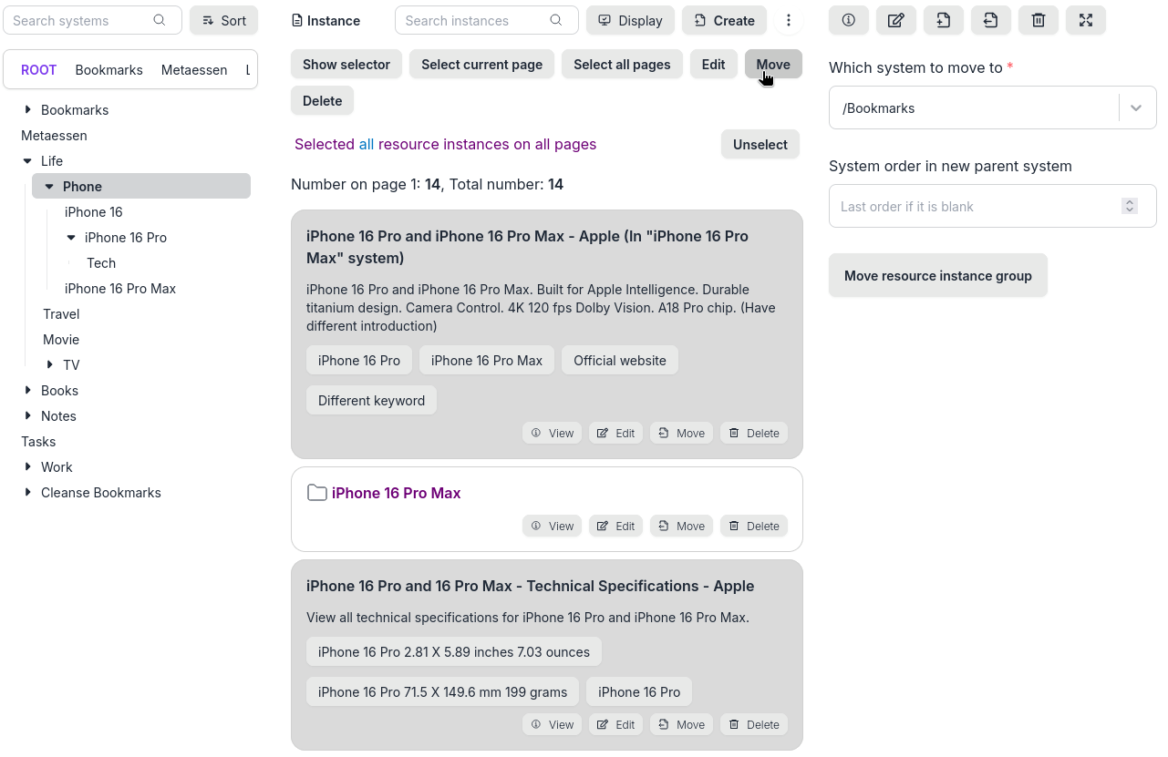 Select and move descendant instances