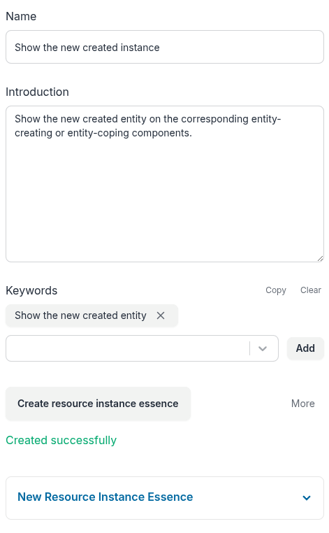 Show new entity after creating it