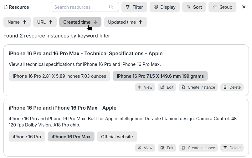 Sort keyword filter results