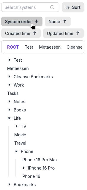 Sort system tree