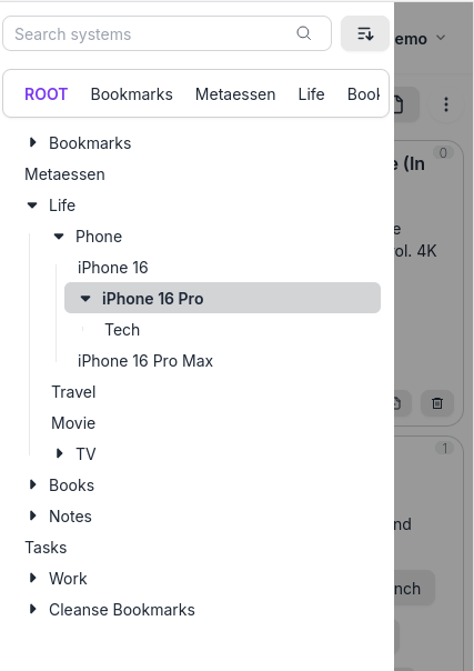 System tree on phone