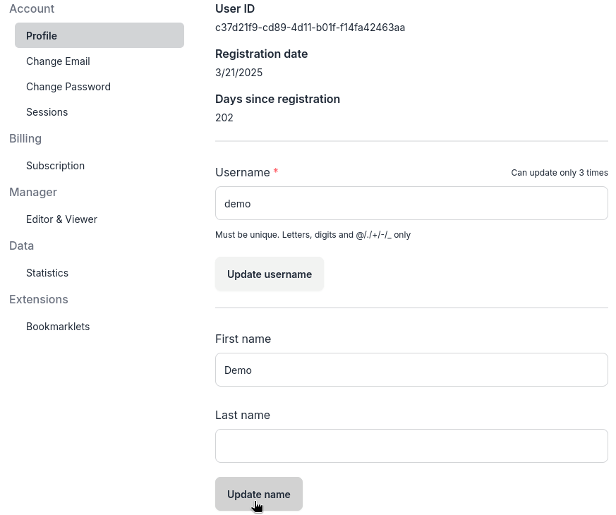 Profile page