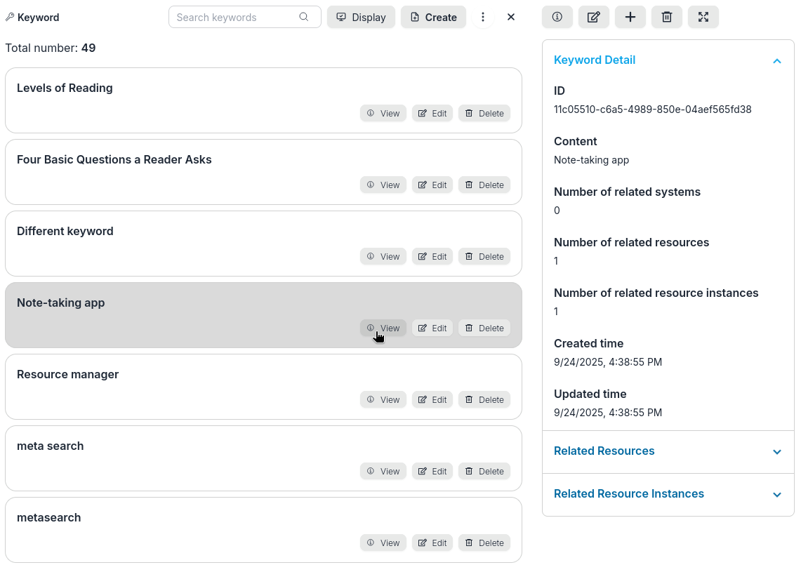 View keyword detail