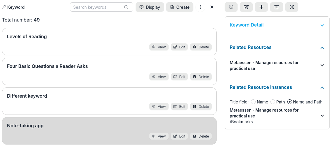 View resources to a keyword