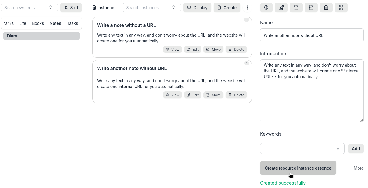 create an instance without url successfully