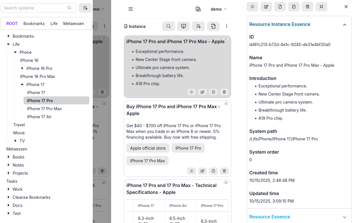 Metaessen resource essence manager